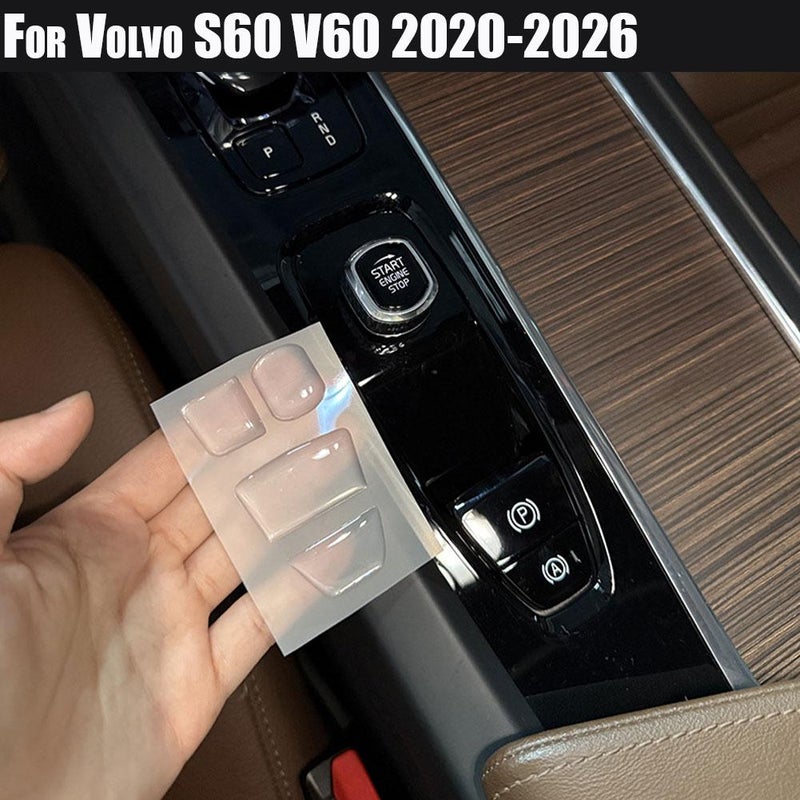 Suitable for Volvo XC60, XC90, S60, S90, V60, and V90 center console gear shift, handbrake, and starter buttons. Epoxy adhesive protector.